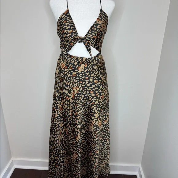 Vici Brown and Black Halter Sundress with Cutout Vici Brown and Black Halter Sundress with Cutout
